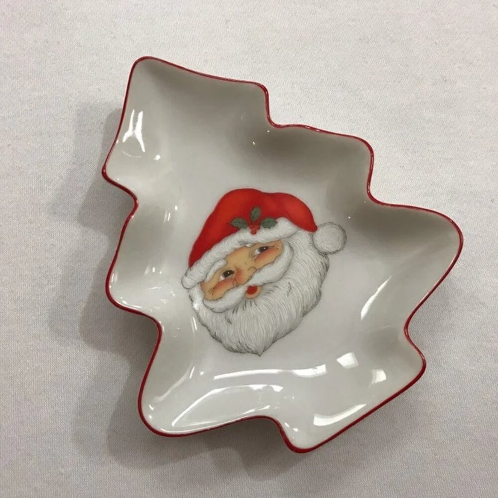 Vintage Ceramic Christmas Plate Cookies for Santa Tray